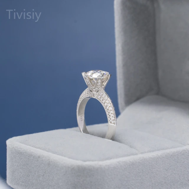 3CT Round Cut Moissanite Ring with Pave Accents